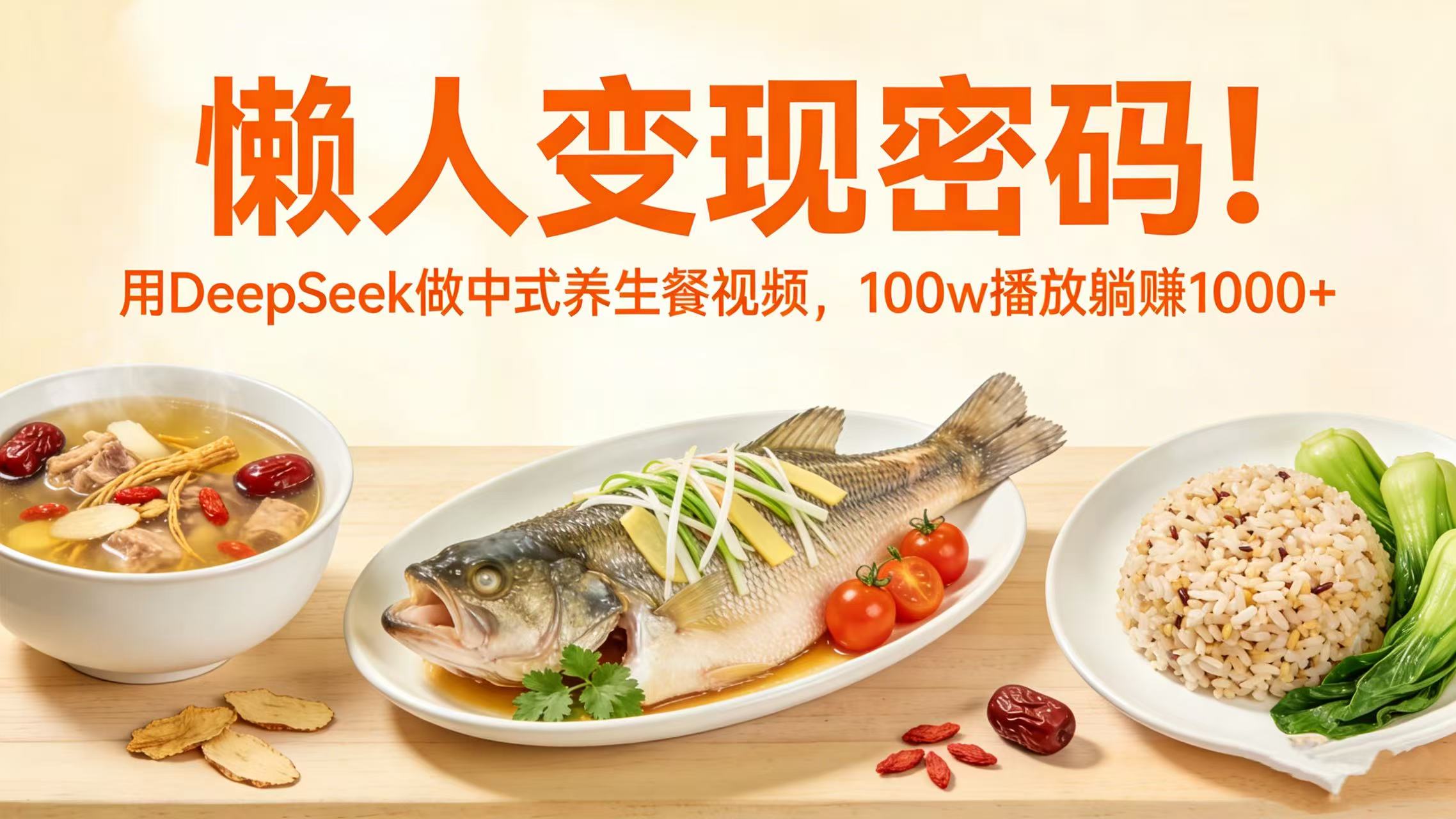 懒人变现密码！用 DeepSeek 做中式养生餐视频，100w 播放躺赚 1000+