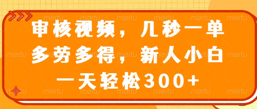 视频审核员，几秒一单，多劳多得，新人小白一天轻松300+