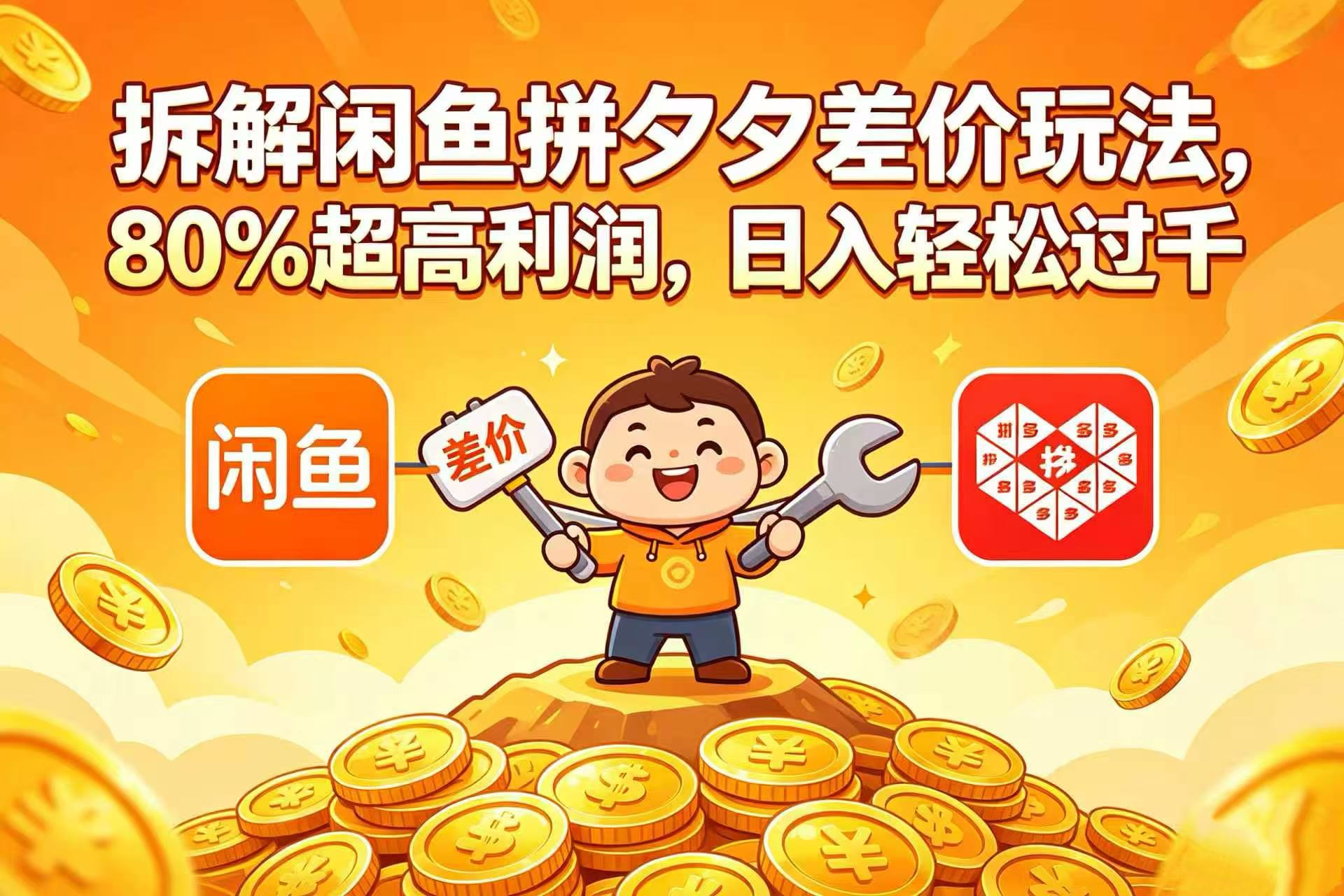 拆解闲鱼拼夕夕差价玩法，80% 超高利润，日入轻松过千