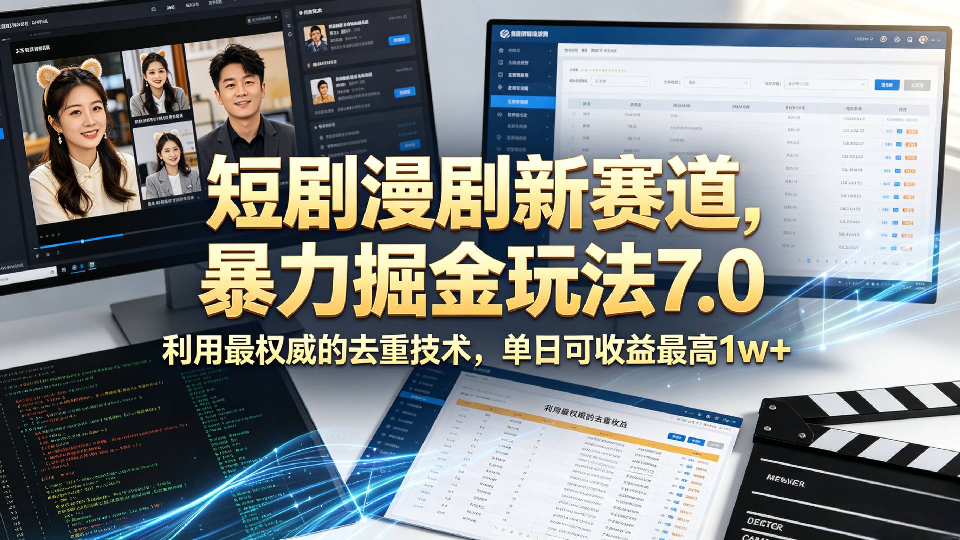 短剧漫剧新赛道，暴力掘金玩法7.0，利用最权威的去重技术，单日可收益最高1w+