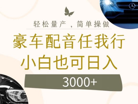 不为人知的暴力小项目,豪车配音,日入3000+