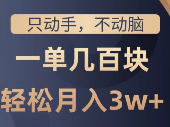 只动手不动脑,一单几百块,轻松月入2w+,看完就能直接操作,详细教程