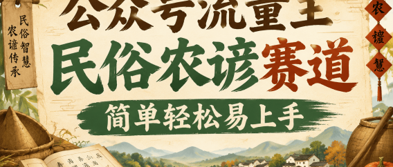 知鸿阁公众号流量主民俗农谚赛道，靠老祖宗留下的农谚写预测，选题不愁，结构固定，小白好上手！